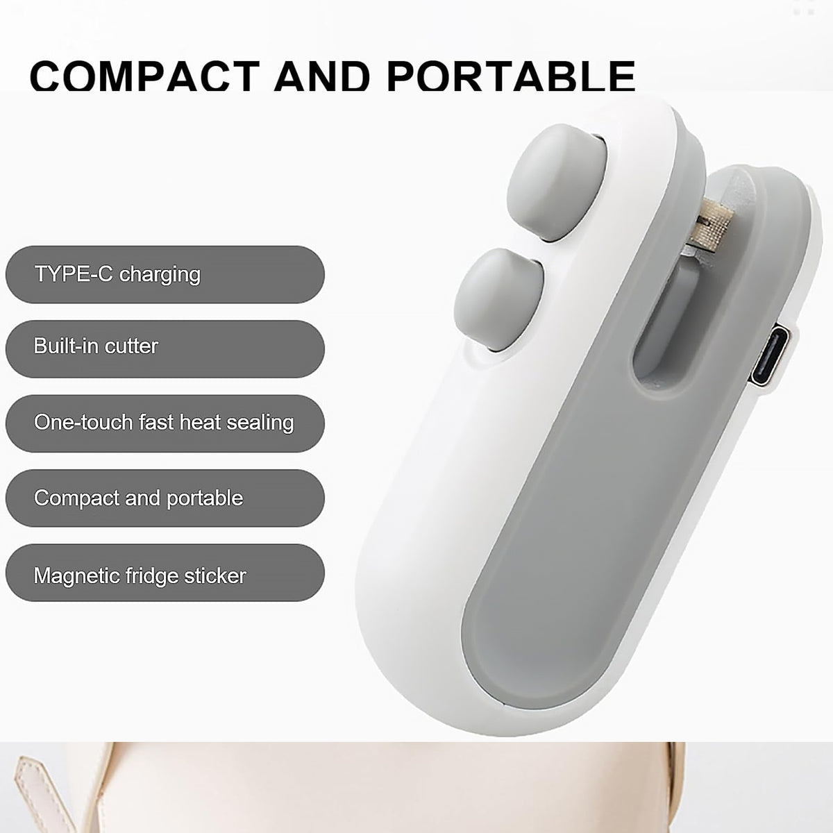 Mini Bag Sealer 2 In 1 Seal Cutter Heat Sealers Type-c Usb Charging Portable Bag Reseller Handle Food Sealer Sealing Machine